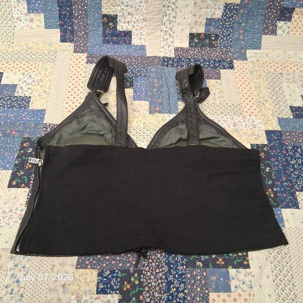 Harley Davidson Leather Bustier Top Womens Sz 44 / 16 W Black Padded Lace Front